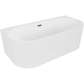 Volně stojící závěsná vana Mexen Sella s drážkovaným povrchem 150 x 75 cm, lesklá bílá, přepad v barvě gun metal - 52711507500-95