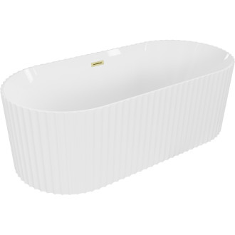 Volně stojící vana Mexen Paola s drážkovaným povrchem 150 x 75 cm, lesklá bílá, přepad kartáčovaný zlatý - 52721507500-55