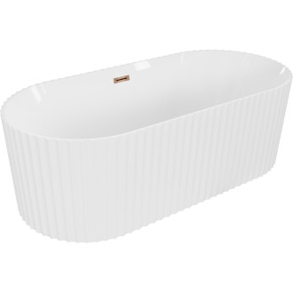 Volně stojící vana Mexen Paola s drážkovaným povrchem 150 x 75 cm, lesklá bílá, růžovo-zlatý přepad - 52721507500-60