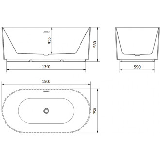 Volně stojící vana Mexen Paola s drážkovaným povrchem 150 x 75 cm, lesklá bílá, růžovo-zlatý přepad - 52721507500-60