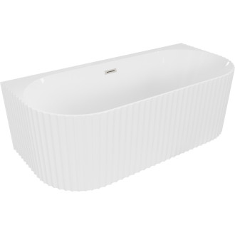 Volně stojící závěsná vana Mexen Sella s drážkovaným povrchem 150 x 75 cm, lesklá bílá, přepad kartáčovaný nikl - 52711507500-97
