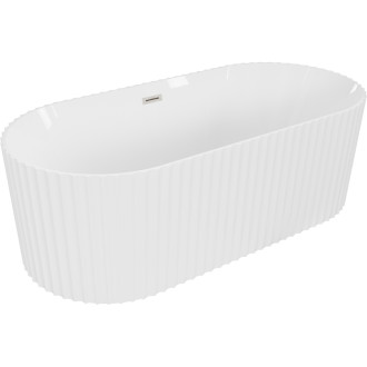 Volně stojící vana Mexen Paola s drážkovaným povrchem 150 x 75 cm, lesklá bílá, přepad kartáčovaný nikl - 52721507500-97