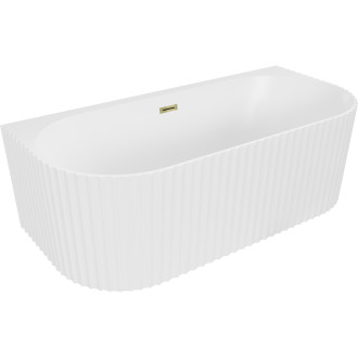 Volně stojící závěsná vana Mexen Sella s drážkovaným přepadem 150 x 75 cm, matná bílá, zlatý přepad - 52711507501-50