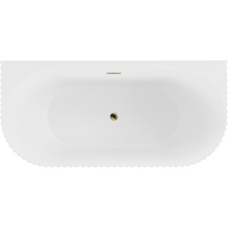 Volně stojící závěsná vana Mexen Sella s drážkovaným přepadem 150 x 75 cm, matná bílá, zlatý přepad - 52711507501-50