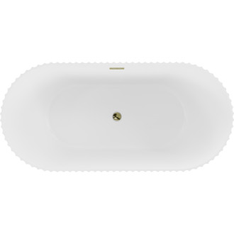 Volně stojící vana Mexen Paola s drážkovaným přepadem 150 x 75 cm, matná bílá, zlatý přepad - 52721507501-50