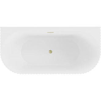 Volně stojící závěsná vana Mexen Sella s drážkovaným přepadem 150 x 75 cm, matná bílá, přepad kartáčovaný zlatý - 52711507501-55