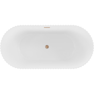 Volně stojící vana Mexen Paola s drážkovaným povrchem 150 x 75 cm, matná bílá, přepad z kartáčované mědi - 52721507501-65