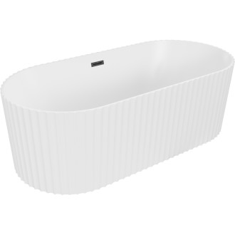 Volně stojící vana Mexen Paola s drážkovaným povrchem 150 x 75 cm, matná bílá, černý přepad - 52721507501-70