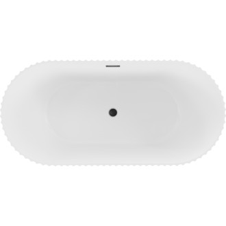 Volně stojící vana Mexen Paola s drážkovaným povrchem 150 x 75 cm, matná bílá, černý přepad - 52721507501-70