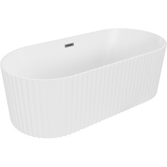 Volně stojící vana Mexen Paola s drážkovaným povrchem 150 x 75 cm, matná bílá, přepad v barvě gun metal - 52721507501-95