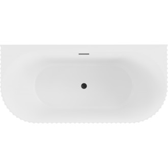 Volně stojící závěsná vana Mexen Sella s drážkovaným přepadem 150 x 75 cm, matná bílá, černý přepad - 52711507501-70