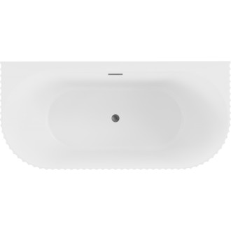 Volně stojící závěsná vana Mexen Sella s drážkovaným povrchem 150 x 75 cm, matná bílá, přepad v barvě gun metal - 52711507501-95
