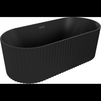 Volně stojící vana Mexen Paola s drážkovaným povrchem 150 x 75 cm, matná černá, černý přepad - 52721507571-70