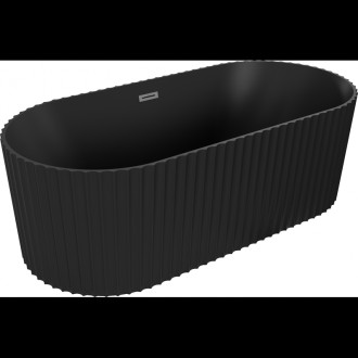 Volně stojící vana Mexen Paola s drážkovaným povrchem 150 x 75 cm, matná černá, přepad v barvě gun metal - 52721507571-95