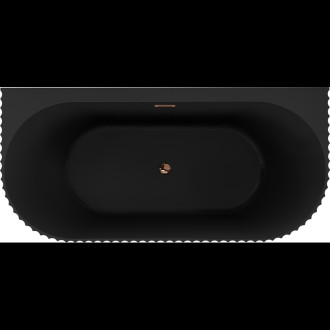 Volně stojící závěsná vana Mexen Sella s drážkovaným přepadem 150 x 75 cm, matná černá, růžovo-zlatý přepad - 52711507571-60