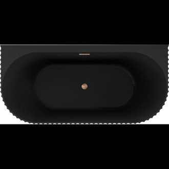 Volně stojící závěsná vana Mexen Sella s drážkovaným povrchem 150 x 75 cm, matná černá, přepad z kartáčované mědi - 52711507571-65