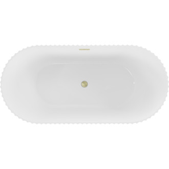 Volně stojící vana Mexen Paola s drážkovaným povrchem 170 x 80 cm, lesklá bílá, přepad kartáčovaný zlatý - 52721708000-55