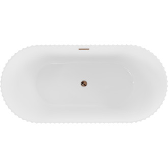 Volně stojící vana Mexen Paola s drážkovaným povrchem 170 x 80 cm, lesklá bílá, přepad růžové zlato - 52721708000-60