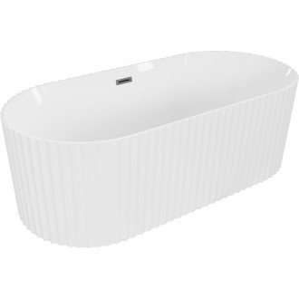 Volně stojící vana Mexen Paola s drážkovaným povrchem 170 x 80 cm, lesklá bílá, kartáčovaný přepad v barvě šedé zbraně - 52721708000-66