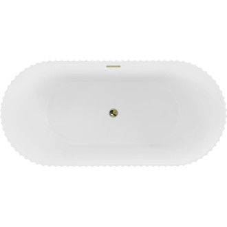 Volně stojící vana Mexen Paola s drážkovaným přepadem 170 x 80 cm, matná bílá, zlatý přepad - 52721708001-50