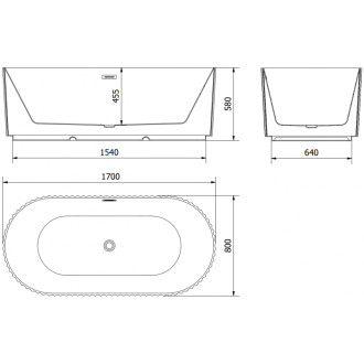 Volně stojící vana Mexen Paola s drážkovaným povrchem 170 x 80 cm, matná černá, kartáčovaný přepad v barvě gun gray - 52721708071-66