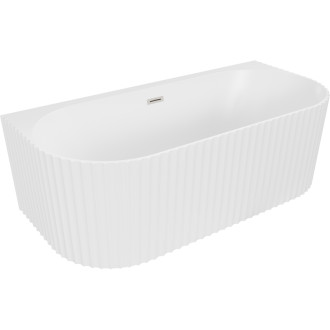 Volně stojící závěsná vana Mexen Sella s drážkovaným povrchem 170 x 80 cm, matná bílá, přepad kartáčovaný nikl - 52711708001-97