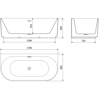 Volně stojící závěsná vana Mexen Sella s drážkovaným povrchem 170 x 80 cm, matná bílá, přepad kartáčovaný nikl - 52711708001-97