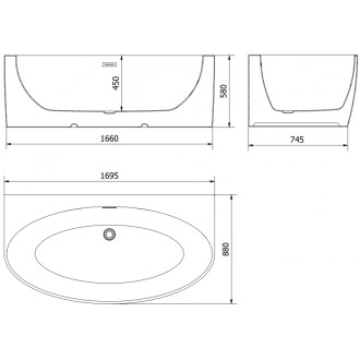 Volně stojící závěsná vana Mexen Bruna 170 x 88 cm, lesklá bílá, přepad kartáčovaný zlatý - 52731708800-55