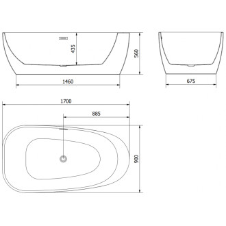 Volně stojící vana Mexen Giada 170 x 90 cm, lesklá bílá, chromovaný přepad - 52741709000-01