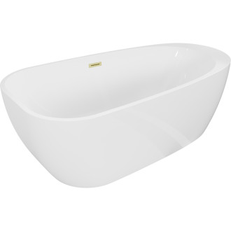 Volně stojící vana Mexen Giada 170 x 90 cm, lesklá bílá, přepad kartáčovaný zlatý - 52741709000-55