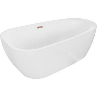 Volně stojící vana Mexen Giada 170 x 90 cm, lesklá bílá, přepad z kartáčované mědi - 52741709000-65