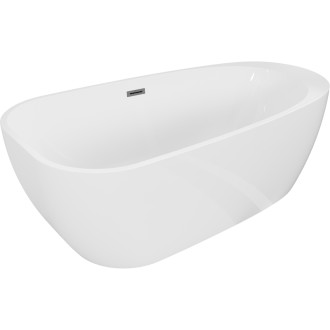 Volně stojící vana Mexen Giada 170 x 90 cm, lesklá bílá, kartáčovaný přepad v barvě pistole gray - 52741709000-66