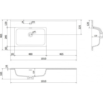 Mexen Otis levé zapuštěné umyvadlo 101 x 46,5 cm, lesklá bílá - 25181000L
