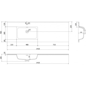 Mexen Otis levé zapuštěné umyvadlo 141 x 46,5 cm, bílý lesk - 25181400L