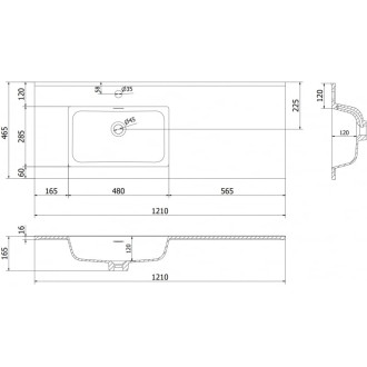 Mexen Otis levé zapuštěné umyvadlo 121 x 46,5 cm, matná bílá - 25181201L