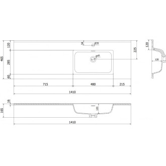 Mexen Otis pravé zapuštěné umyvadlo 141 x 46,5 cm, matná bílá - 25181401P