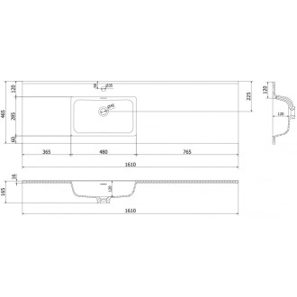 Mexen Otis levé zapuštěné umyvadlo 161 x 46,5 cm, matná bílá - 25181601L