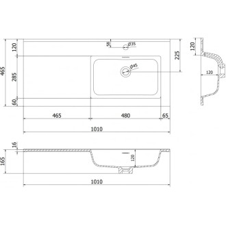 Mexen Otis pravé zapuštěné umyvadlo 101 x 46,5 cm, matná černá - 25181071P