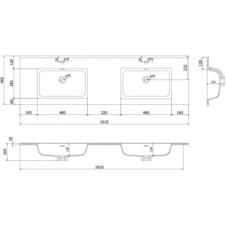 Dvojité zapuštěné umyvadlo Mexen Otis 161 x 46,5 cm, matná černá - 25181671D