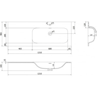 Vestavné umyvadlo Mexen Vela pravé 121 x 46,5 cm, lesklá bílá - 25231200P