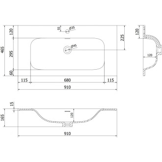 Umyvadlo Mexen Vela na desku 91 x 46,5 cm, matná bílá - 25239001
