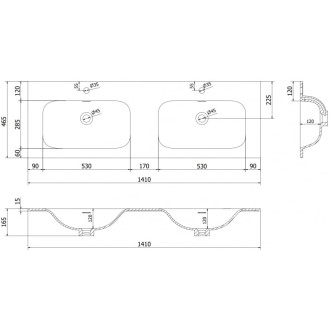 Dvojité umyvadlo Mexen Vela na desku 141 x 46,5 cm, matná bílá - 25231401D