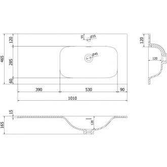 Vestavné umyvadlo Mexen Vela pravé 101 x 46,5 cm, matná černá - 25231071P