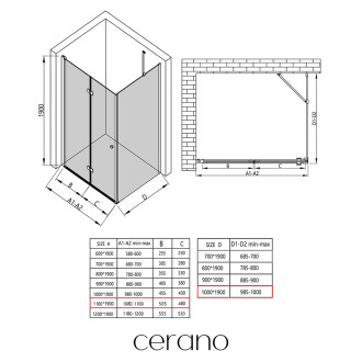 CERANO - Sprchový kout Volpe L/P - 6 mm - černá matná, transparentní sklo - 110x100x190 cm - zalamovací