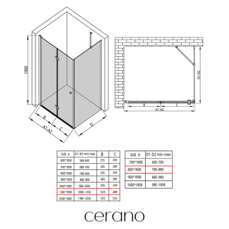 CERANO - Sprchový kout Volpe L/P - 6 mm - černá matná, transparentní sklo - 110x80x190 cm - zalamovací