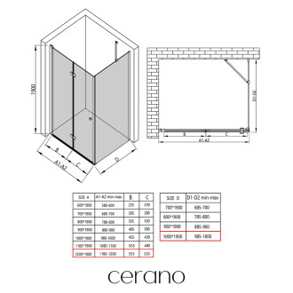 CERANO - Sprchový kout Volpe L/P - 6 mm - černá matná, transparentní sklo - 120x100x190 cm - zalamovací