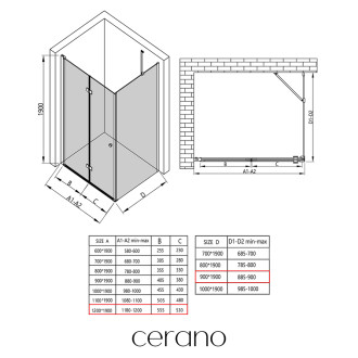 CERANO - Sprchový kout Volpe L/P - 6 mm - černá matná, transparentní sklo - 120x90x190 cm - zalamovací