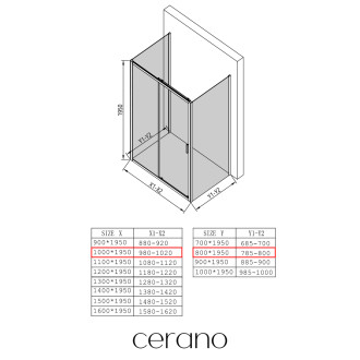 CERANO - Třístěnný sprchový kout Varone LINE U L/P - 6 mm - černá matná, mléčné sklo - 100x80 cm - posuvný