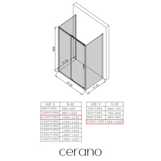 CERANO - Třístěnný sprchový kout Varone LINE U L/P - 6 mm - černá matná, mléčné sklo - 110x100 cm - posuvný