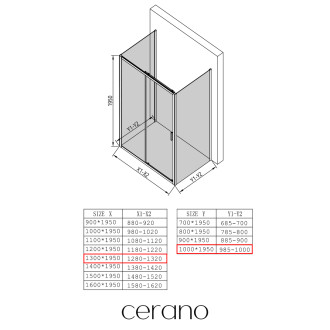 CERANO - Třístěnný sprchový kout Varone LINE U L/P - 6 mm - černá matná, mléčné sklo - 130x100 cm - posuvný